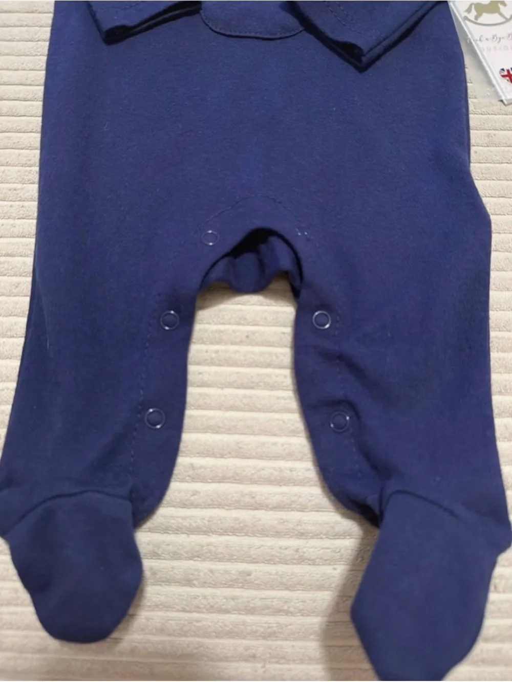 Classic Navy Footed Baby One-Piece with Sailboat Appliqué